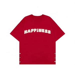 เสื้อยืดพิมพ์ลายพัฟผ้าฝ้าย GSM 300วินเทจมีกระดุมข้างสไตล์ฮิปฮอปแบบกำหนดเอง - Product Image 2