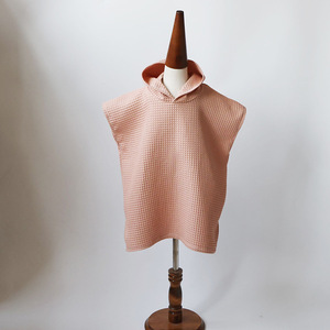 Macaron Color <strong>Waffle</strong> Cotton Wearable Baby Dry Fast Short Sleeve Towel Beach Hooded Change <strong>Robe</strong> Outdoor Kids Summer Towel Poncho - Product Image 4