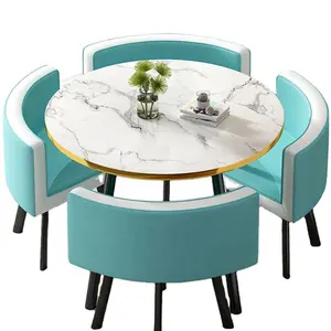 Wholesale China Luxury Modern Metal Iron Furniture Marble Dining Table 4 Seater Space Saving Restaurant Dining Tables And Chairs