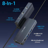 Docking Station USB-C Tipe C 7-in-1 DS-0801 Dual untuk Layar 4K VGA Triple Display Pengisian Daya PD 100W Hub USB Aluminium Tersedia