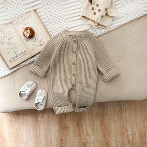 Versión Coreana de ropa de primavera y otoño para bebés, ropa de escalada de punto de color sólido para bebés y mujeres, pelele para <span class=keywords><strong>recién</strong></span> <span class=keywords><strong>nacidos</strong></span> - Product Image 1