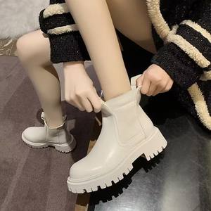 2024 yeni moda kadın ayak bileği botaş yuvarlak İngiliz tarzı kalın topuklu yarım çizmeler kış yeni yuvarlak ayak tıknaz topuk deri çizmeler - Product Image 5