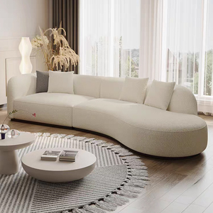 Comfort moderno soggiorno interno a forma di <span class=keywords><strong>L</strong></span> arredamento Design curvo hotel 3-4 posti bianco bouclé tessuto sezionale due posti spugna a due posti - Product Image 4