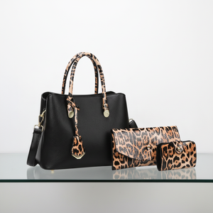 Ensemble de sacs à main 3 pièces pour <span class=keywords><strong>femme</strong></span> en cuir imperméable grainé, sac à bandoulière avec pochette et portefeuille à motif litchi - Product Image 6