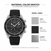 Montre Sport Chronographe à Quartz en Céramique, Phase de Lune, Écologique, Légère, 42mm, Étanche 3ATM, Bracelet Caoutchouc 22mm, Design Zodiaque