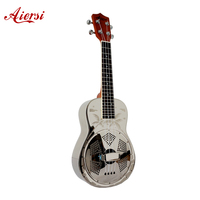 Hot Sale Aiersi Brand Gloss Chrome Plated Hawaii Tree Sandblasted Brass Body Concert 24 InchResonator Ukulele Travel Guitar