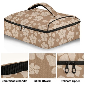 Hawaiian Print Brown Hau Flower Portable Insulated Casserole Dish Carrier Custom Design Thermal Cooler Bag for Potluck Parties - Product Image 2