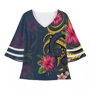 Groothandel Luxe Polynesische Tribale Print Vrouwen Blouses Elegante Zomer Stijlvolle Chiffon Shirts Voor Vrouwen Tops Modieuze Blouse - Product Image 1