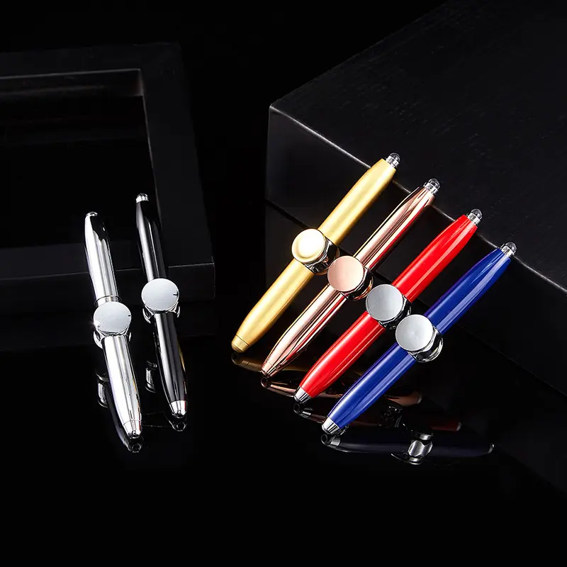 Best Selling Stress Relief Toys Fidget Spinner Light Pen Office Gifts Metal Gyro Spinner Pen Multifunctional Led Spinning Pen