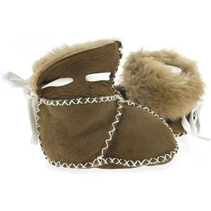 Botines de piel de oveja para bebé con forro de piel y lazo de encaje, zapatos cálidos de invierno para 0-6 meses, botas informales unisex - Product Image 5