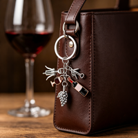 Porte-clés en alliage de zinc noble, thème vin, avec breloques bouteille de vin, verre et tire-bouchon, pour amateurs de vin, breloque de sac