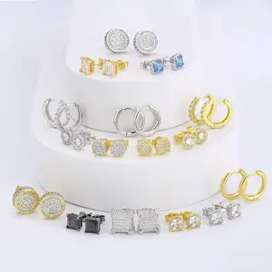 Fashion Mewah Zirkon Berlian Berlapis Emas Kupu-kupu Stud Anting Set Perhiasan Anting-Anting Hoop 925 Anting Perak Murni untuk Pria Wanita