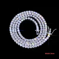 Chaîne tennis cubaine en moissanite Hip-Hop Blingbling transfrontalière 2/3/4/5 mm, en argent sterling 925 plaqué or rose