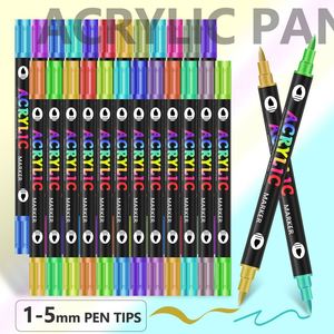Art <b>Permanent</b> Paint <b>Marker</b> Pens Dual Tip Acrylic Marcadores Doble Punta Water Based Ink for Drawing Craft - Product Image 2