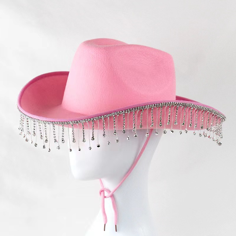 Neue Brautparty Strass quaste Western-Cowboy-Hut weiß Diamant Feier hochzeitsmütze für Damen