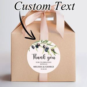 Personalized Tree <b>Wedding</b> <b>Favor</b> Self-Adhesive Waterproof Matte Finish <b>Sticker</b> Watercolor Olive Leaves Thank You Label - Product Image 4