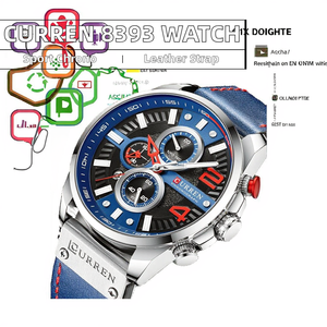 Montre-bracelet à quartz en cuir pour homme avec logo personnalisé 8393, chronographe, design sport de luxe, mouvement MIYOTA - Product Image 2