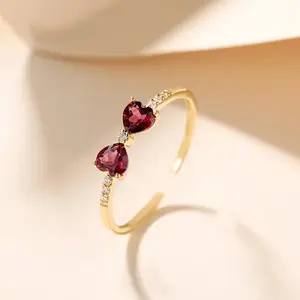 Роскошные кольца на палец в форме сердца, свадебное ювелирное изделие, позолоченные красными рубинами 14 к, кольца из стерлингового серебра 925 пробы