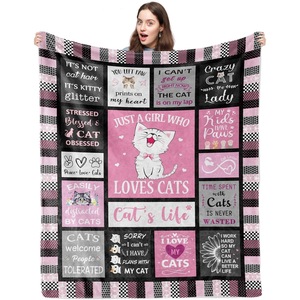 Pink <b>Cat</b> Quotes Patchwork Flannel Blanket Throw Blanket Nap Blanket Wholesale Super Soft Machine Washable Custom Print - Product Image 2