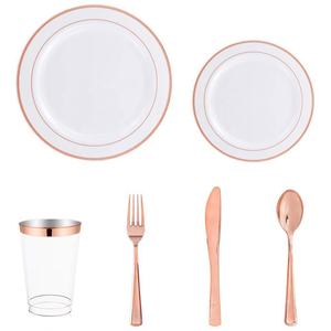 Juego <span class=keywords><strong>de</strong></span> Cubiertos Desechables <span class=keywords><strong>de</strong></span> Plástico Dorado y Oro Rosa <span class=keywords><strong>de</strong></span> Lujo con Platos y Vasos, Resistentes, Elegantes, para Bodas y Fiestas, con Logotipo Personalizado - Product Image 2