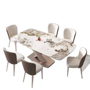 Juego de Comedor Moderno Rectangular con <span class=keywords><strong>Mesa</strong></span> de Piedra Sinterizada <span class=keywords><strong>y</strong></span> Metal <span class=keywords><strong>y</strong></span> 6 <span class=keywords><strong>Sillas</strong></span> de Cuero, Muebles de Lujo para Comedor - Product Image 6