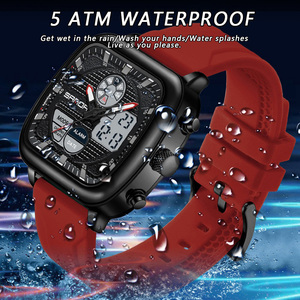 Reloj de Cuarzo Cuadrado Elegante para Hombre Sanda 9101, Reloj de Pulsera Digital Multifuncional Informal con Doble Pantalla y Alarma - Product Image 5