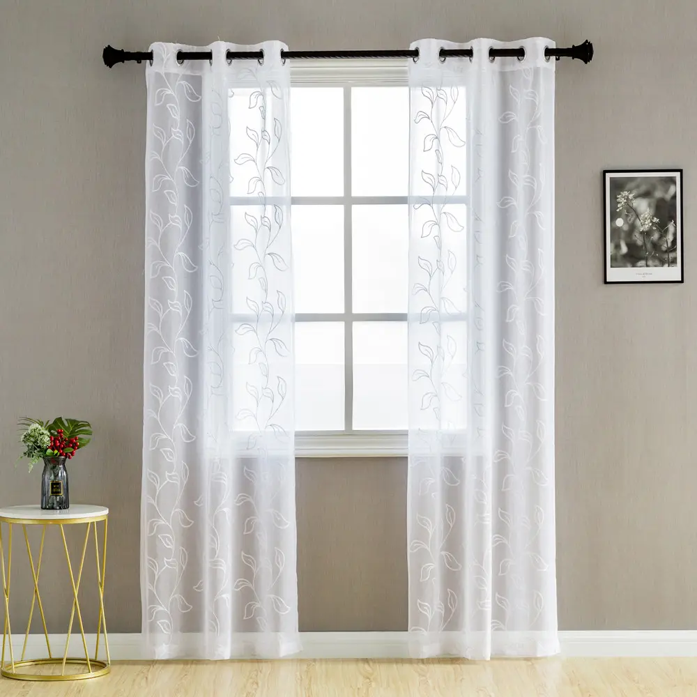 Rideaux transparents brodés turcs à motifs de feuilles de tulle, nouveau design avec œillets, pour salon, en stock, pas cher, 2019