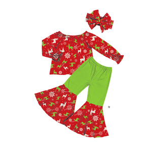 High Quality Christmas Custom Set Toddler Girl Clothes 2Pcs Set Tunic Tops+Bell-Bottomed <b>Pants</b> - Product Image 4