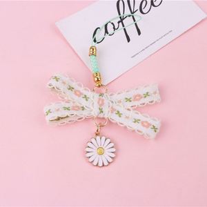 Cartoon Japan Small Flower Keychain for Women <b>Key</b> Chains <b>Ring</b> Bell Ribbon Car Bag Pendent Charm Airpods Accessories Gift - Product Image 3