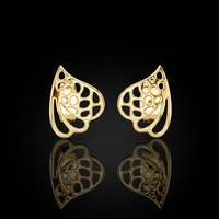 Boucles d'oreilles minimalistes en or avec breloque aile de papillon, ajourées, en filigrane, motif feuille creuse, bijoux raffinés pour femme, pour anniversaires et occasions spéciales
