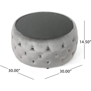 Reposapiés de <span class=keywords><strong>gran</strong></span> calidad para sala de estar, botón de Tela Gris, costura de <span class=keywords><strong>diamantes</strong></span> con mechones, taburete de mesa de centro Súper elegante Otomano - Product Image 3