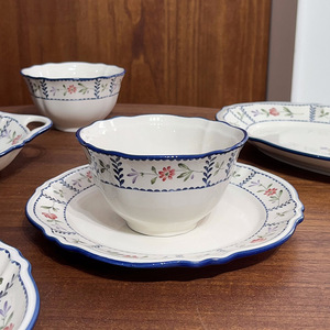 Service de vaisselle en céramique botanique vintage, compatible micro-ondes, style campagne française, assiettes en porcelaine verte à motifs floraux, assiettes à soupe et à poisson - Product Image 3