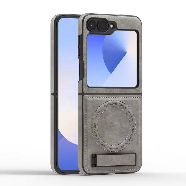 For Samsung Galaxy Z Flip 7 6 5 4 3 Case PU Leather Kickstand Protection Magnetic Wireless Charging Shockproof Phone Cover