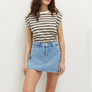 <span class=keywords><strong>Camiseta</strong></span> de Algodón a <span class=keywords><strong>Rayas</strong></span> para Mujer, Manga Corta, Corte Holgado, Dobladillo Elástico, Informal, Verano, Ligera, Estilo Vintage - Product Image 1