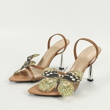 Sandales à talons pour femmes en gros, à bout pointu, avec talons aiguilles 3D peints - Élégantes chaussures à talons hauts abricot - Product Image 2