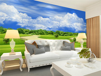 Mural Pemandangan Alam Tiga Dimensi 4D, Wallpaper Ruang Tamu Sofa Tv Latar Belakang Wallpaper Langit Biru Padang Rumput Awan Putih