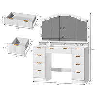 Ensemble Coiffeuse Élégante avec Grand Miroir LED et Chaise, Table de Maquillage de Chambre à Coucher, Meuble de Rangement – Vente en Gros à Prix Abordable