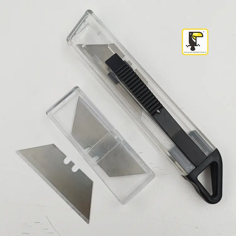 Coltello multiuso per taglierina tascabile retrattile con chiusura automatica in plastica trasparente con fianchi in carbonio