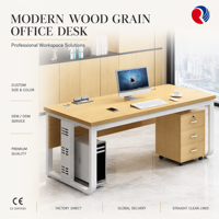 Bureau de direction en chêne massif, table de bureau moderne, plateau en bois, structure en acier, robuste, durable, mobilier pour directeur, PDG, patron