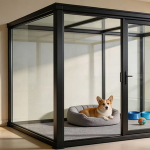 Serre pour animaux de compagnie <span class=keywords><strong>avec</strong></span> toit en polycarbonate, structure en aluminium, porte et fenêtre, abri en verre transparent, jardin d'hiver extérieur pour chien - Product Image 3