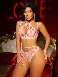 2025年クロスボーダーバレンタインデー新メーカー卸売刺繍入りリップスティックプリントセクシー下着セット - Product Image 3