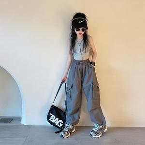 Pantalons <span class=keywords><strong>cargo</strong></span> pour filles de 5 à 14 ans, mode printemps, pantalons amples pour enfants, automne, nouveau style, pantalons à jambes larges, vêtements décontractés pour filles - Product Image 5