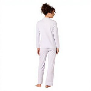 Ensemble décontracté 2 pièces pour femme, en tricot 100% coton, manches longues, couleur unie, col en V plissé, boutonné, design personnalisé, mignon, OEM, vente en gros - Product Image 1