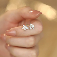 Kleine, exquisite Stern-Ohrringe mit Zirkonia für Damen, luxuriöser High-End-Look, vielseitige fünfzackige Stern-Ohrringe aus Silber