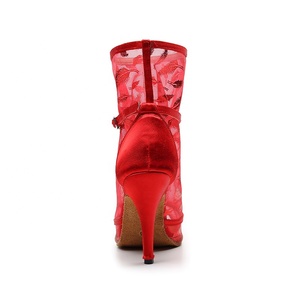 Rojo de malla de 1052 alta tobillo damas zapatos de baile damas salón de banquetes latinas - Product Image 5
