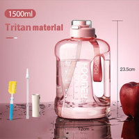Bouteille d'eau en plastique, 1500Ml/1 Ml/2500Ml, avec couvercle et paille, grande capacité, pour sport, célébrités d'internet