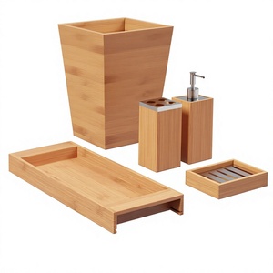 Juego de baño de madera con dispensador de jabón, soporte para cepillos de dientes, jabonera y elegantes accesorios de tocador - Product Image 1