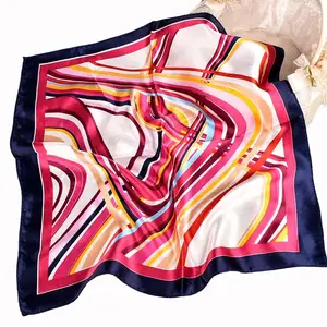 Lenço de seda feminino, lenço quadrado grande de cetim com estampa de lenço