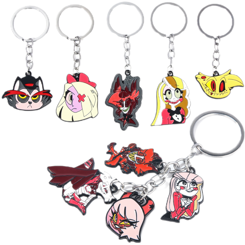 8 portachiavi Hazbin Hotel Alastor Angel Dust portachiavi anime Cosplay puntelli cartone animato acrilico portachiavi ciondolo per chiavi, zaino, accessori, collezione regali