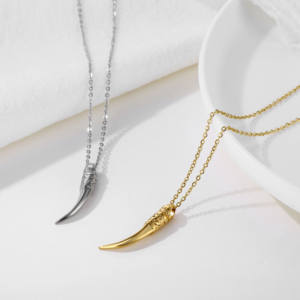 Punk Hommes Collier En Acier Inoxydable Dents De Loup Pendentif Coulée Corne Charme Loup Dent Forme Charmes Pendentif Câble Chaîne Collier - Product Image 2